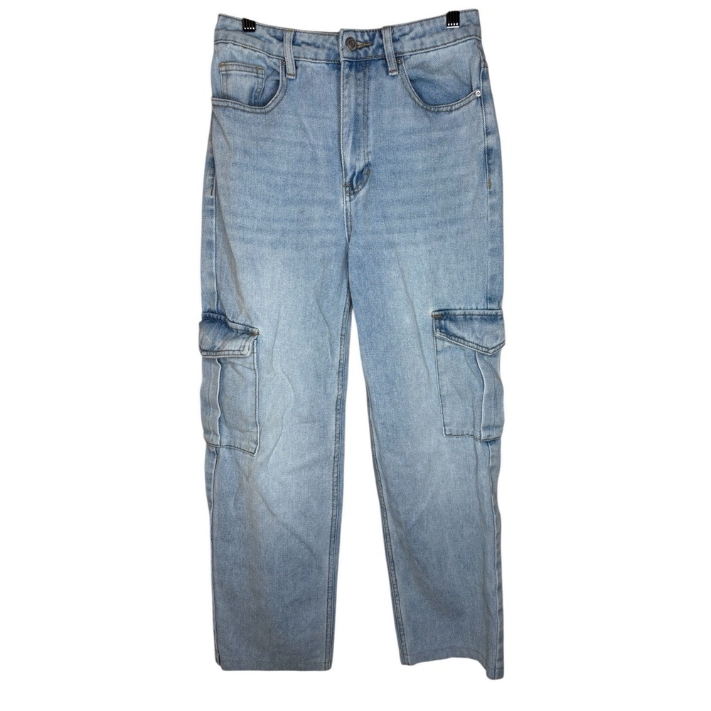 PacSun Women's 26 X 27 High Rise Cargo Jeans Light Wash Wide Leg